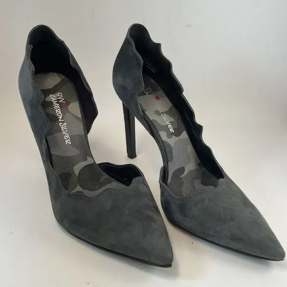 Nine West by Cameron Silver Johnny Pumps Women's Size 6 Grey Suede 3.9 Inch Heel - Picture 14 of 14